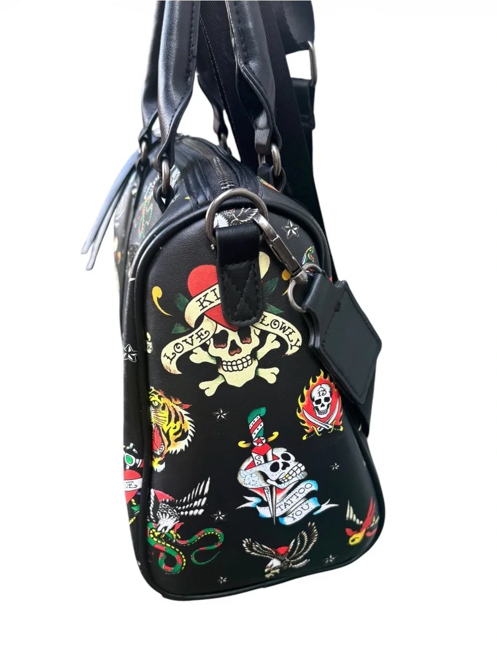 Ed Hardy Black Tattoo Flash Print Satchel Crossbody Bag Street Style Whimsygoth